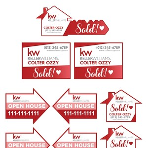 9Pcs KellerWilliams Personalized Real Estate Marketing Set, Key Cutout Yard Signs Customized Realtor Photo Props, House Shaped Sign