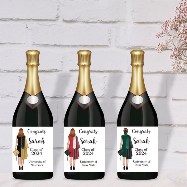 Personalized Graduation Champagne Vinyl Sticker 5"x3" - Custom Graduate Girl Label, Gift for College, University Grad, Class of 2024 Labels