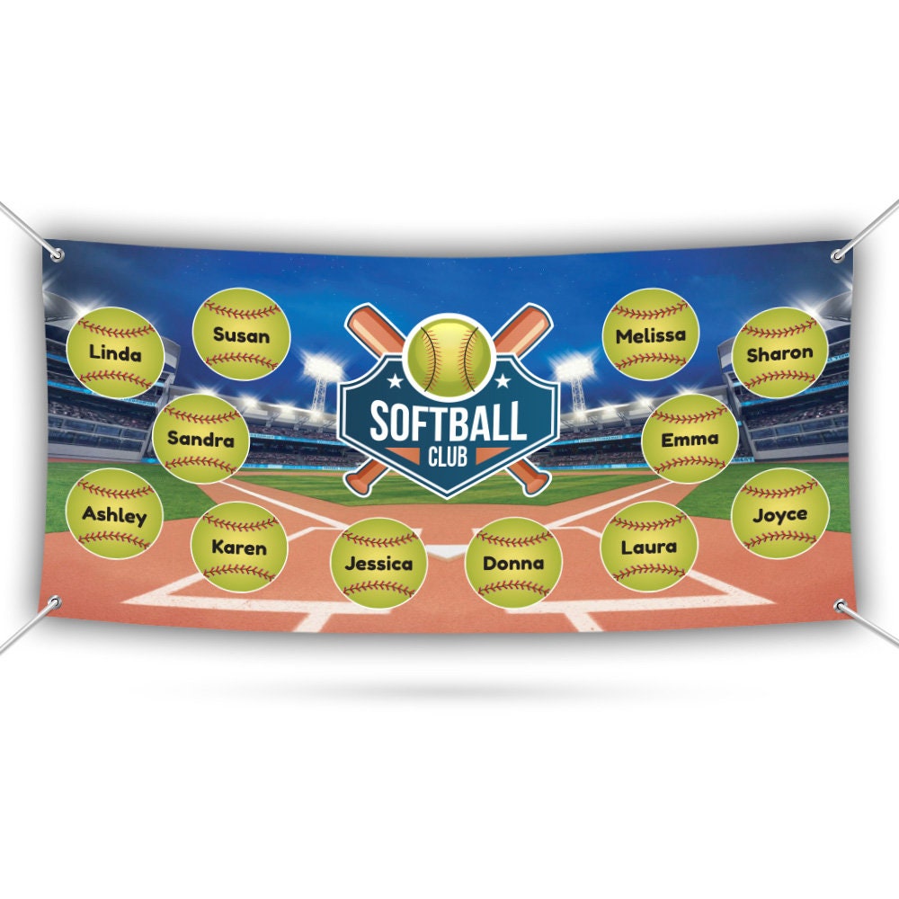 Custom SOFTBALL Team Banner - 13 oz Waterproof Player Names, School Team Name, Logo, Personalized Baseball Vinyl Banner With Metal Grommets