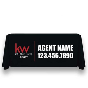 May include: Black table cover with the Keller Williams Realty logo and the text "AGENT NAME 123.456.7890"