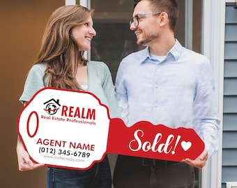 Realm Realty Personalized Real Estate Marketing Key Cutout Sign, Customized Realtor Social Media Photo Props, Realtor Key Sign, Customized