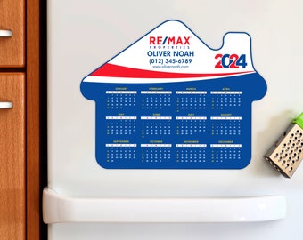 ReMax Personalized Real Estate Magnet Calendars, Realtor Marketing 12 Month 2024 Calendar Magnet, Custom Refrigerator Magnet, 6" x 4.5"
