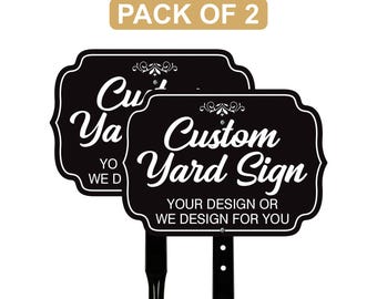 2 Pack Custom Aluminum Yard Sign with 16" Stake, Personalized Metal Outdoor Sign, Fully Customizable Lawn Marker for Home, Business, Events