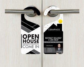 COMPASS Custom Real Estate Door Hanger, Personalized Realtor Doorknob Sign, Open House PVC Hanger Sign, Real Estate Agent Marketing Sign