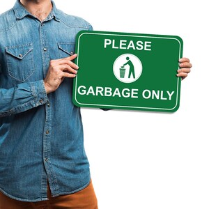 Recycling Only Aluminum Sign, Durable & Visible Please Garbage Only Metal Sign for Bins, Pre-Drilled Holes, Easy Wall/Post Mounting