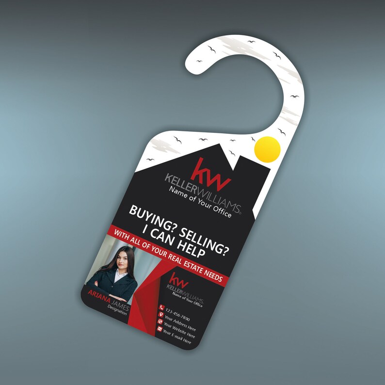 Keller Williams Custom Real Estate Door Hanger, Personalized Realtor Doorknob Sign, Open House PVC Sign, Real Estate Agent Marketing Sign image 5