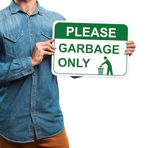 Recycling Only Aluminum Sign, Durable & Visible Please Garbage Only Metal Sign for Bins, Pre-Drilled Holes, Easy Wall/Post Mounting