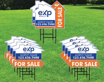 10 Pack eXp Realty Custom For Sale Arrow Yard Sign, 2 Sided Add Your Text, Logo, Photo Personalized Directional Signs with Metal H-Stake