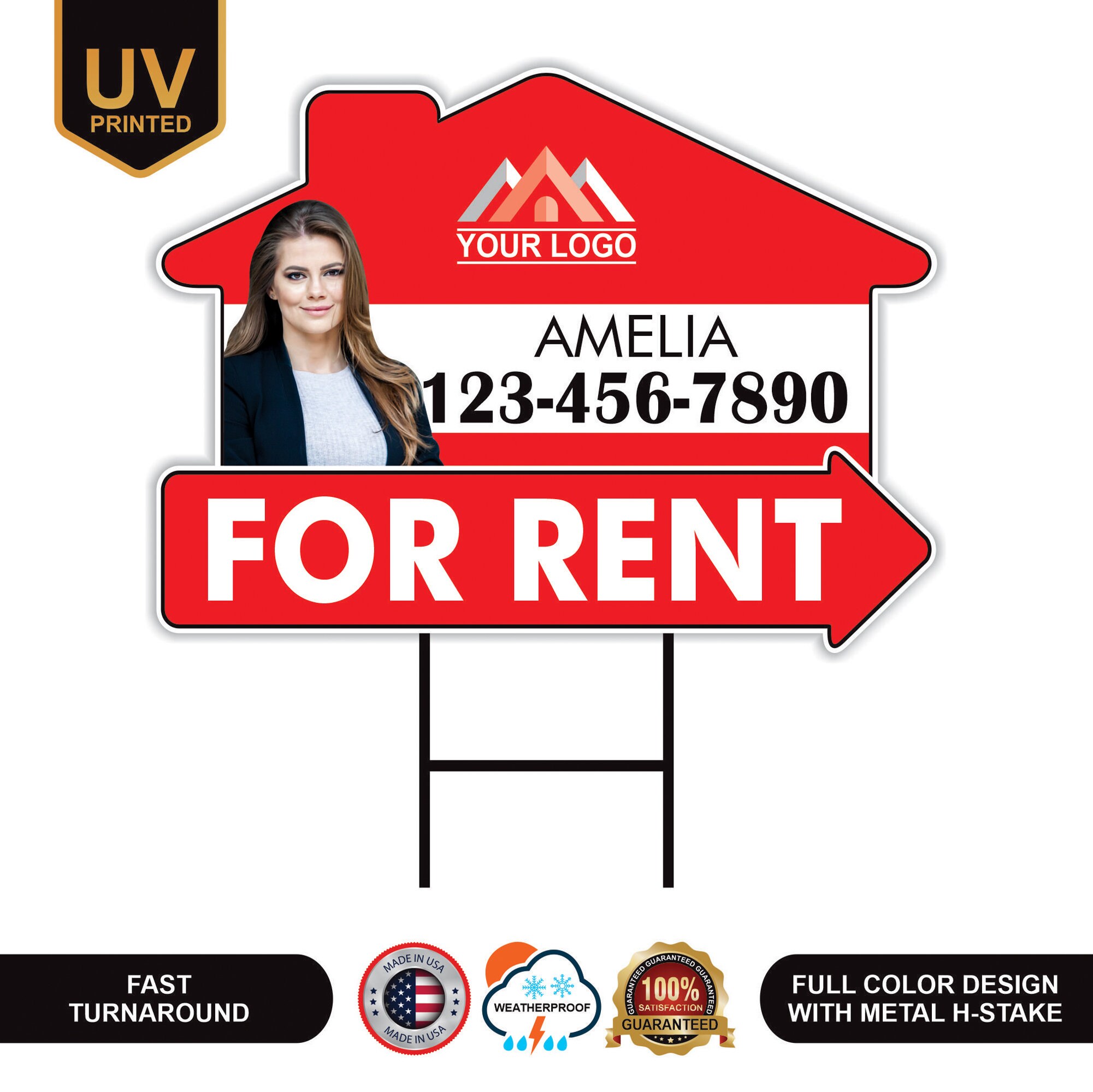 Custom For Rent Sign 10 Pack Custom for Rent Arrow Yard Sign 18
