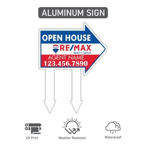 2 Pack, Remax Open House Arrow Shaped Yard Signs 24 X 18 2 Sided ...