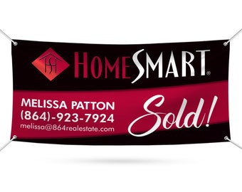 HomeSmart Personalized Real Estate Marketing Banner Sign - 13 oz Waterproof Customized Realtor Vinyl Banner With Metal Grommets