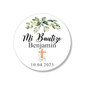 Personalized Baptism Stickers, Custom Mi Bautizo Stickers Mi Bautizo Labels, Round Baptism Favors Cross First Communion Christening Stickers