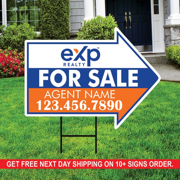 eXp Realty For Sale Arrow Shaped Yard Signs 18" x 24", 2 Sided Coroplast Custom Real Estate Directional Yard Signs with Metal Stakes