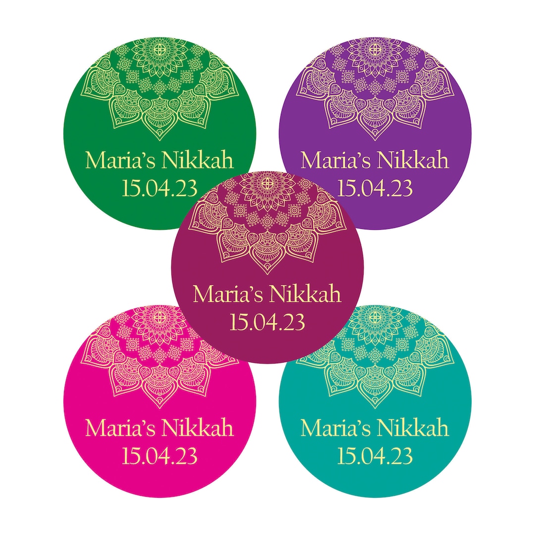 Personalized Nikkah Stickers, Custom Nikkah Stickers, Nikkah Mehndi Walima Labels, Round Wedding