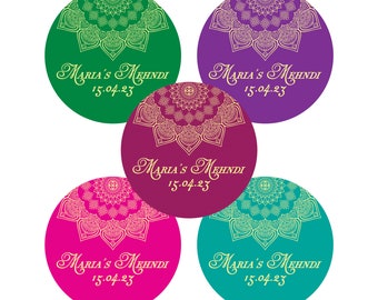 Personalized Mehndi Stickers, Custom Mehndi Stickers, Mehndi Nikkah Walima Labels, Round Wedding Party Favors, Gift Stickers