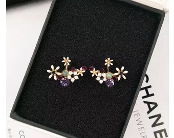 Flower shape cute stud earrings copper cubic zirconia