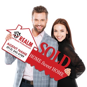 Realm Personalized Real Estate Marketing Key Cutout Sign, Customized Realtor Social Media Photo Props, Realtor Key Sign Customized