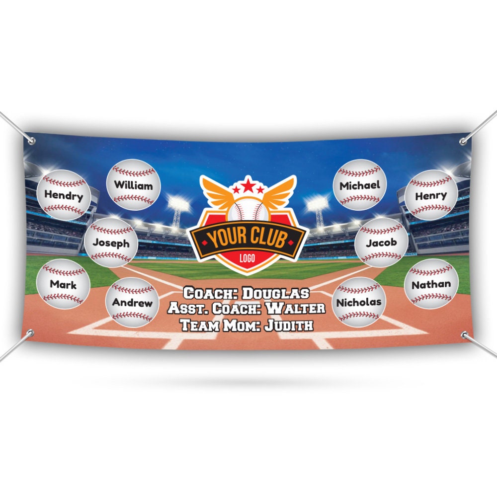 Custom Baseball Team Banner Sign - 13 oz Waterproof Player Names, School Team Name, Logo, Personlized Vinyl Banner With Metal Grommets