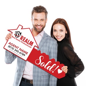 Realm Personalized Real Estate Marketing Key Cutout Sign, Customized Realtor Social Media Photo Props, Realtor Key Sign Customized