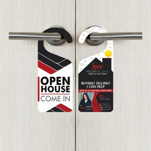 Keller Williams Custom Real Estate Door Hanger, Personalized Realtor Doorknob Sign, Open House PVC Sign, Real Estate Agent Marketing Sign image 1