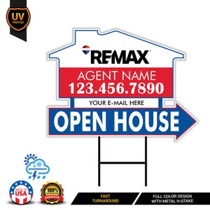 10 Pack Remax Custom Open House Arrow Yard Sign, 2 Sided Add Your Text ...