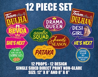 Pack of 12, Desi Wedding Signs, Sangeet, Mehandi Photo Booth Props Set, Plastic Props, Indian Wedding Props