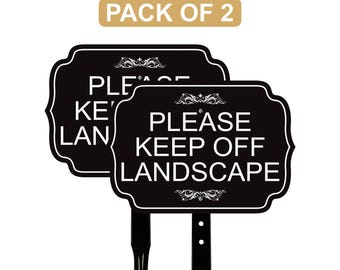 2 Pack Please Keep Off Landscape Yard Sign with 16" Stake, Rust-Free Aluminum Stay Off Grass Warning Sign, Outdoor Lawn Garden Protection