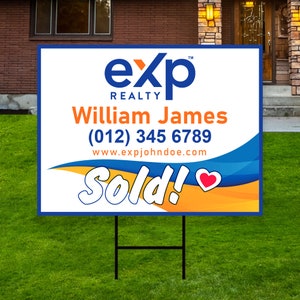 EXP Realty Personalized Real Estate Marketing Yard Sign - Coroplast Customized Realtor Marketing Yard Sign with Metal H-Stake