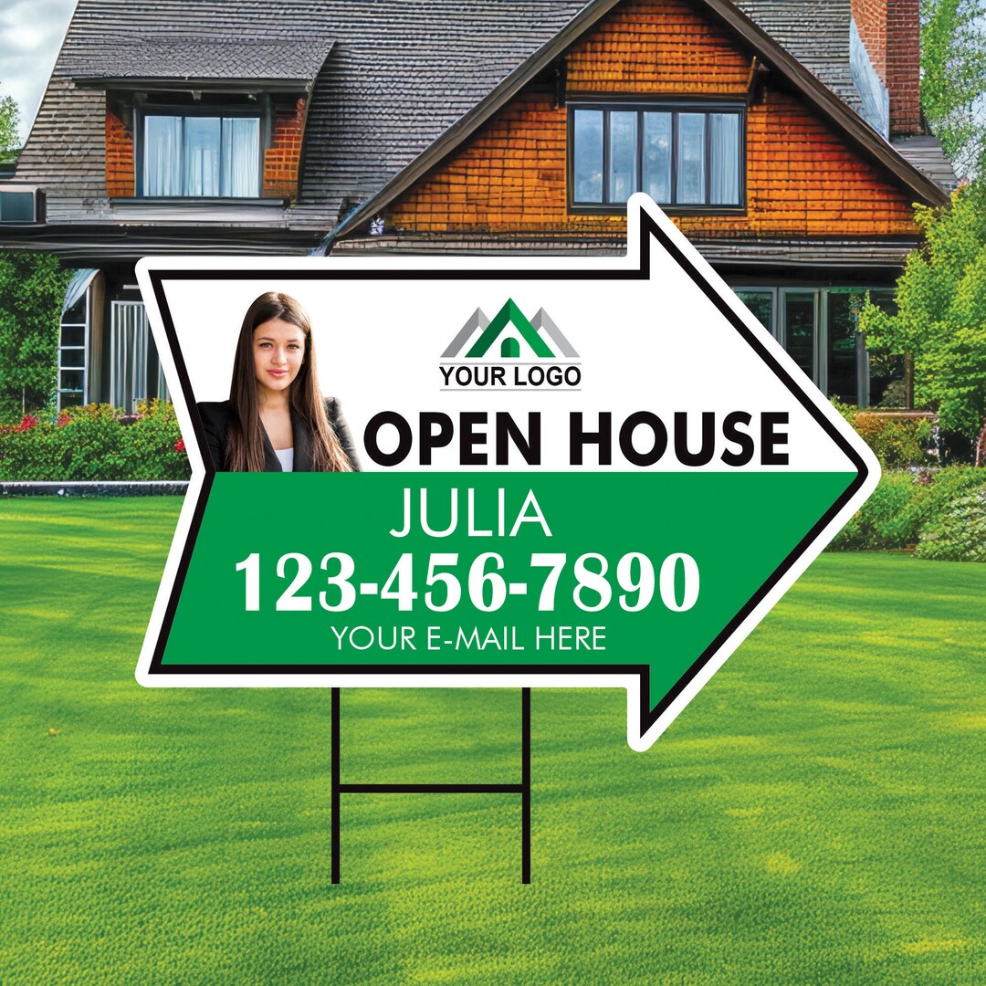 Custom Open House Arrow Yard Sign 18 X 24, 2 Sided Add Your Text, Logo