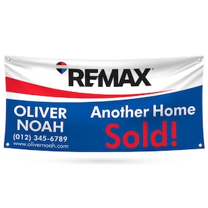 REMAX Personalized Real Estate Marketing Banner Sign - 13 oz Waterproof Customized Realtor Vinyl Banner With Metal Grommets