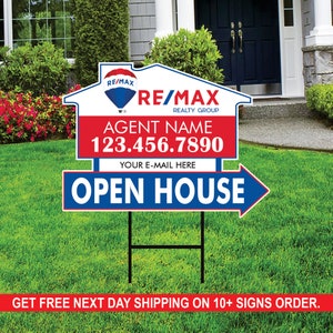 10 Pack Remax Custom Open House Arrow Yard Sign, 2 Sided Add Your Text ...