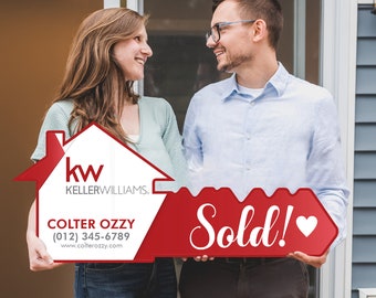 Keller Williams Personalized Real Estate Marketing Key Cutout Sign, Customized Realtor Social Media Photo Props, Realtor Key Sign Customized