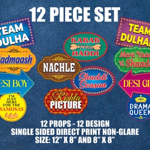 Pack of 12, Desi Wedding Signs, Sangeet, Mehandi Photo Booth Props Set, Plastic Props, Indian Wedding Props