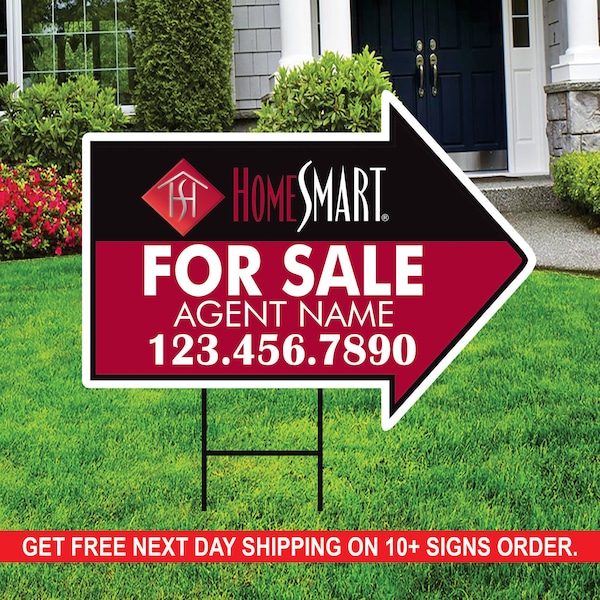 HomeSmart For Sale Arrow Shaped Yard Signs 18" x 24", 2 Sided Coroplast Custom Real Estate Directional Yard Signs with Metal Stakes