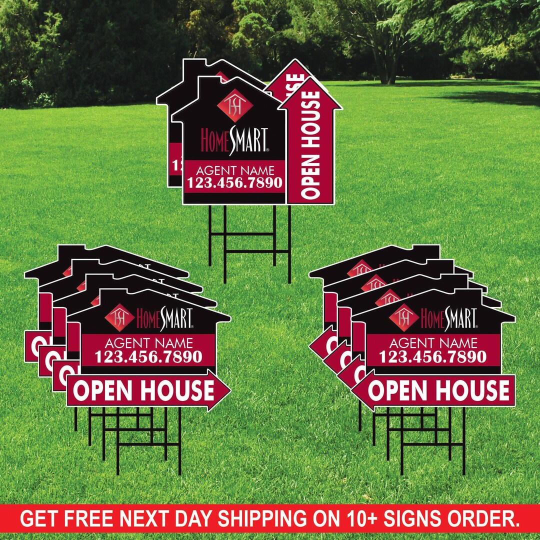 10 Pack Homesmart Custom Open House Arrow Yard Sign, 2 Sided Add Your