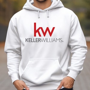 May include: White hooded sweatshirt with the red "kw" logo and the text "KELLERWILLIAMS" in black.