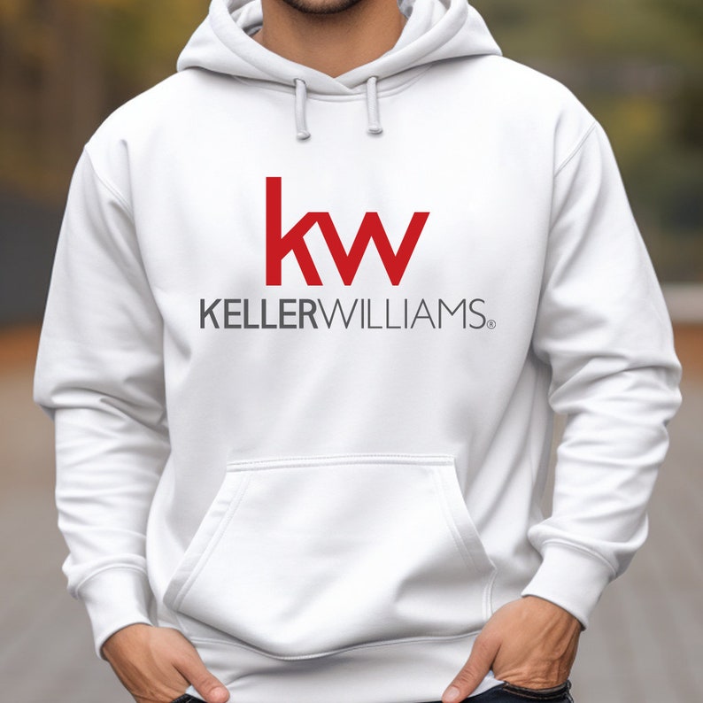 May include: White hooded sweatshirt with the red "kw" logo and the text "KELLERWILLIAMS" in black.