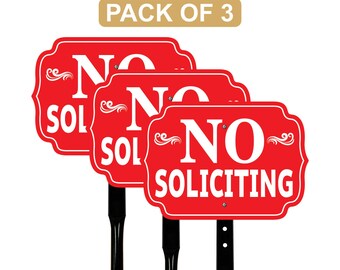 Lot de 3 enseignes rouges sans sollicitation avec piquet de 16 pouces, en aluminium antirouille pour maison, décoration extérieure, intimité, pelouse, jardin