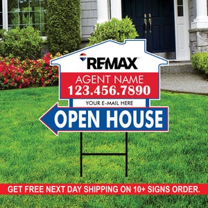 10 Pack Remax Custom Open House Arrow Yard Sign, 2 Sided Add Your Text ...