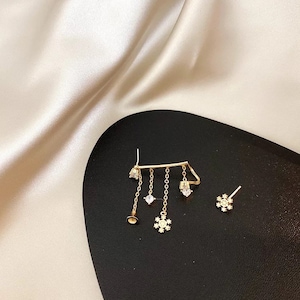 Asymmetric Zircon Earrings snowflake Tassel earring.