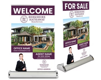 Berkshire Custom Real Estate Table Top Banner Stand 11.5"x17.5" Roll up Banner Stand, Mini Retractable Banner Stand, Pop Up Banner Stand