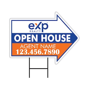 eXp Realty Open House Arrow Shaped Yard Signs 18&quot; x 24&quot;, 2 Sided Coroplast Custom Real Estate Directional Yard Signs with Metal Stakes