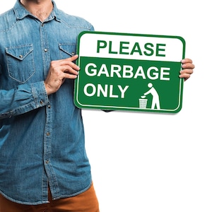 Recycling Only Aluminum Sign, Durable & Visible Please Garbage Only Metal Sign for Bins, Pre-Drilled Holes, Easy Wall/Post Mounting