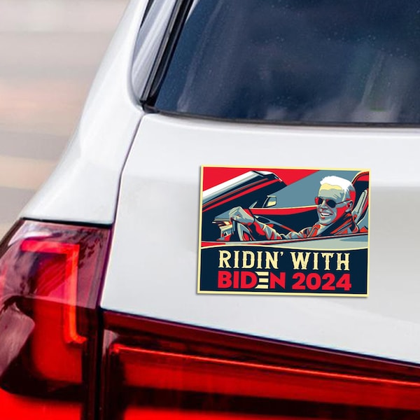 Ridin' With Biden 2024 Car Magnet - Vote Biden 2024 Vehicle Magnet, Funny Election Sign, Biden for President 2024 Magnet - 6" x 4.5"