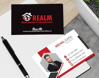 Realm Custom Real Estate Business Card Two-Sided, Customized Real Estate Agent Marketing, Promotional Realtor Business Cards Gifts