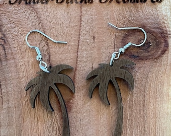 Palm Trees LASER WALNUT - Palm tree shaped earrings, wood earrings, laser