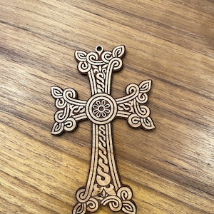 Armenian Cross, Walnut hardwood 4&quot; high.