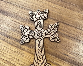 Armenian Cross, Walnut hardwood 4" high.