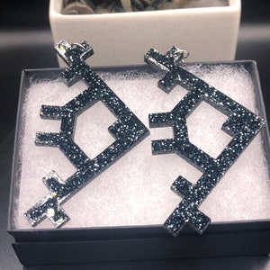 Pendientes - Tatuaje espacial Ciencia ficción Joyería de ciencia ficción Regalo para su novia Nerds Estrellas Planetas Extraterrestres Viajes Geométrico Único