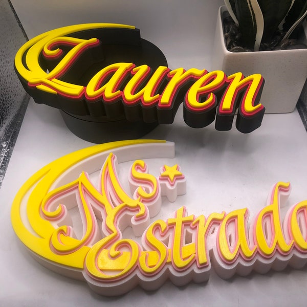 3d Printed SM Moon anime Inspired Name Plate I Personalized Desk Sign I Birthday I Her Gift Display I 90s retro I Throwback I Nostalgia